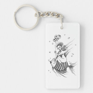 Mädchen auf einem Fischrücken Keychain