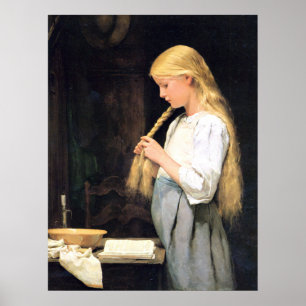 Mädchen die Haare flechtend Girl Braiding her Hai Poster