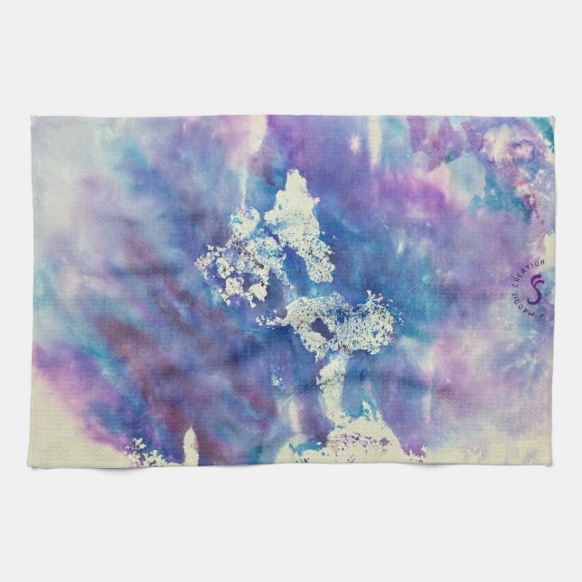 Maddie blue and purple impressionist dish towel (Horizontal)