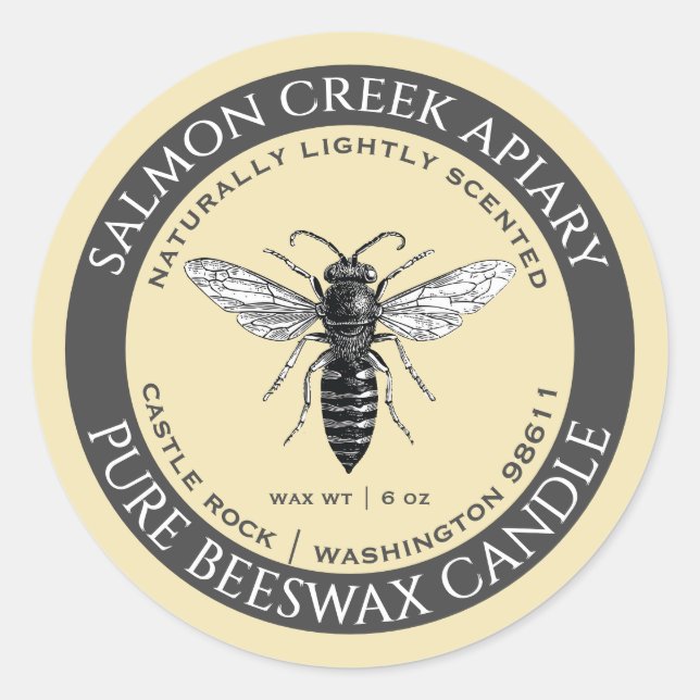 Made By Bees Queen Bee Beeswax Candle Label Yellow (Front)