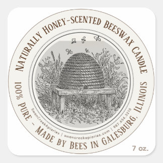 Made by Bees State Name Beeswax Candle Skep Bees Square Sticker