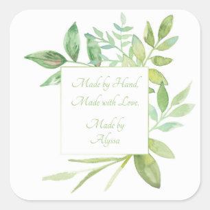 Made by Hand Label with a Watercolor Foliage