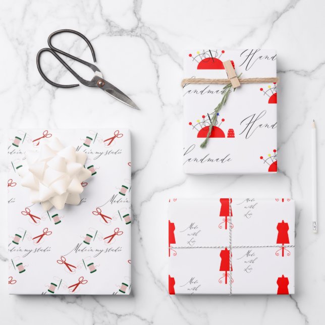Made by Hand Sewing Assortment Wrapping Paper Sheet (Front)