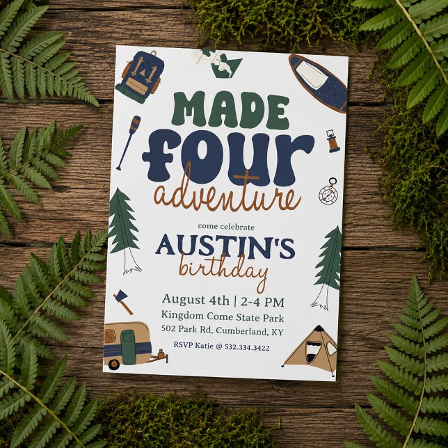 Made For Adventure 4th Birthday Invitation (Made Four Adventure Fourth Birthday Theme)