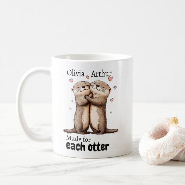 Made For Each Otter Funny Valentines Gift Coffee Mug (With Donut)