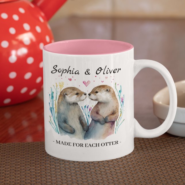 Made For Each Otter Love Valentine's Day Two-Tone Coffee Mug (Creator Uploaded)