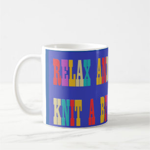 Made for knitting fans bright coloured text on blu coffee mug