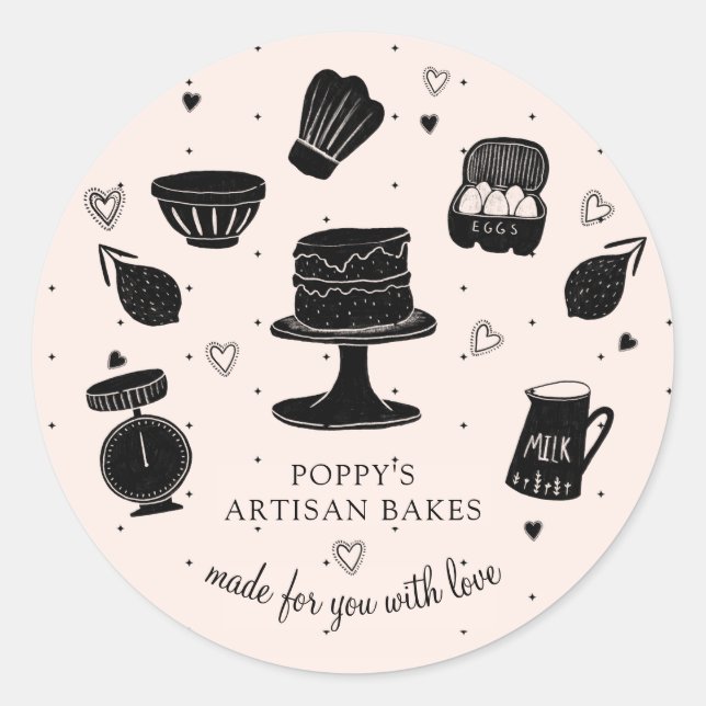 Made For You With Love Baker Utensils Bakery  Classic Round Sticker (Front)