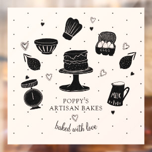 Made For You With Love Baker Utensils Bakery  Window Cling