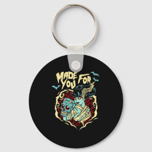 Made For You Zombie Lovers Frankenstein Valentines Keychain