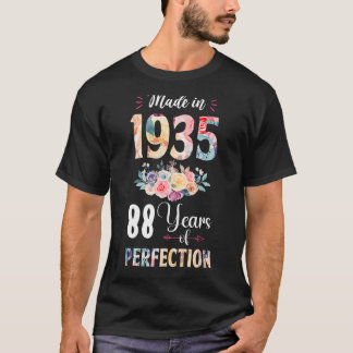 Made In 1935 Floral 88 Year Old 88th Birthday Gift T-Shirt