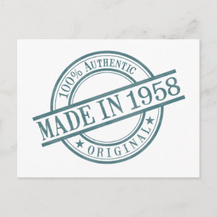 Made in 1958 Birth Year Round Rubber Stamp Logo Postcard