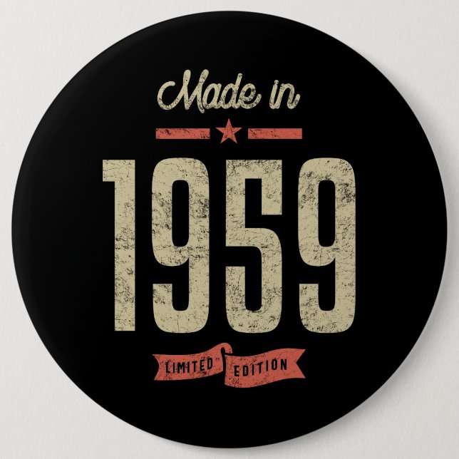 Made In 1959 Birthday Gift 6 Inch Round Button (Front)