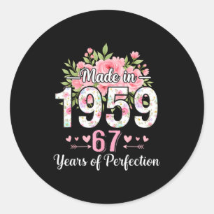 Made In 1959 Floral 67th Birthday Women 67 Years O Classic Round Sticker