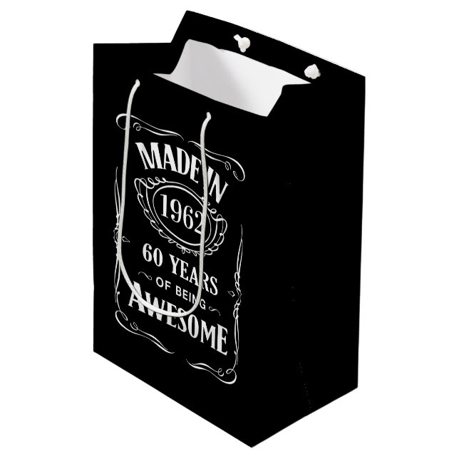 Made in 1962 60 years of being awesome 2022 bday medium gift bag (Front Angled)