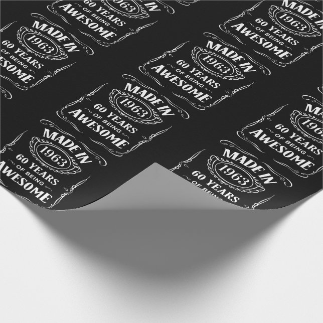 Made in 1963 60 years of being awesome 2023 bday wrapping paper (Corner)