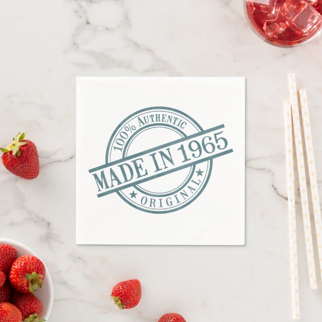 Made in 1965 Birth Year Round Rubber Stamp Logo Napkin (Insitu)