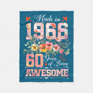 Made in 1966 floral 60th birthday women 60 years fleece blanket