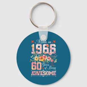 Made in 1966 floral 60th birthday women 60 years keychain