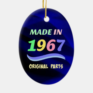Made in 1967, colourful text design ceramic ornament