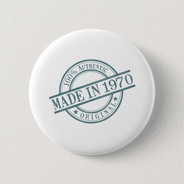 Made in 1970 Circular Rubber Stamp Style Logo 2 Inch Round Button (Front)