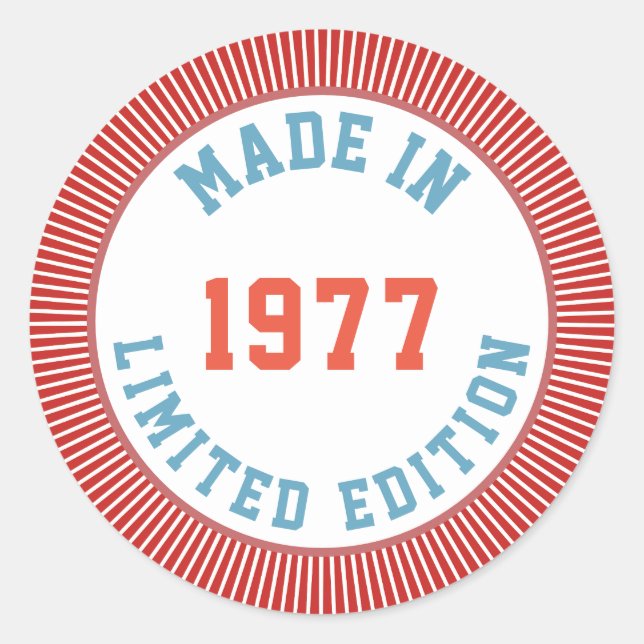 Made in 1977 classic round sticker (Front)
