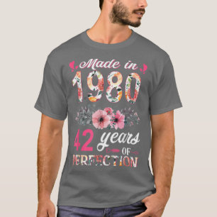 Made In 1980 Floral 42 Year Old 42th Birthday Gift T-Shirt