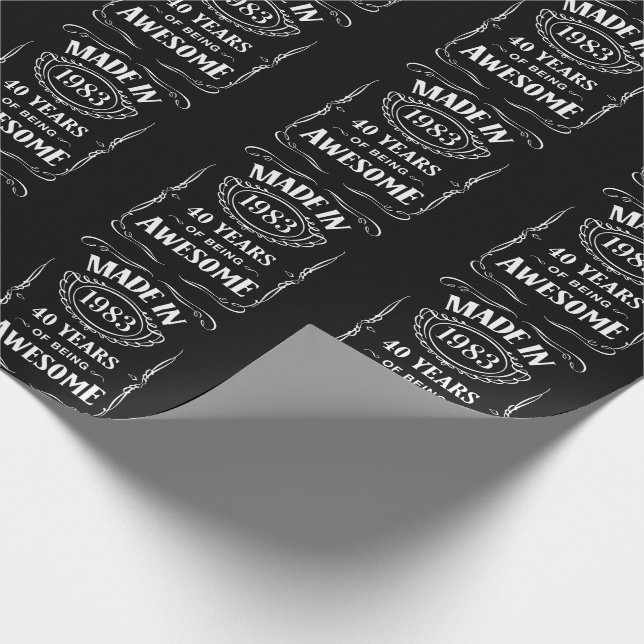 Made in 1983 40 years of being awesome 2023 bday wrapping paper (Corner)