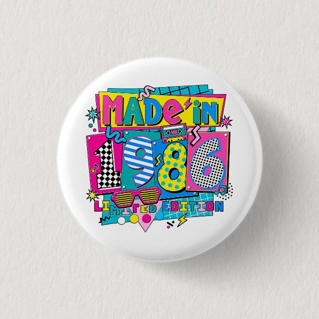 Made in 1986 Limited Edition Retro 80s Button (Front)