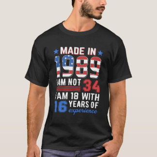 Made In 1989 America Flag 34Th Birthday Gifts 34Th T-Shirt