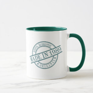 Made in 1989 Birth Year Green Round Rubber Stamp Mug