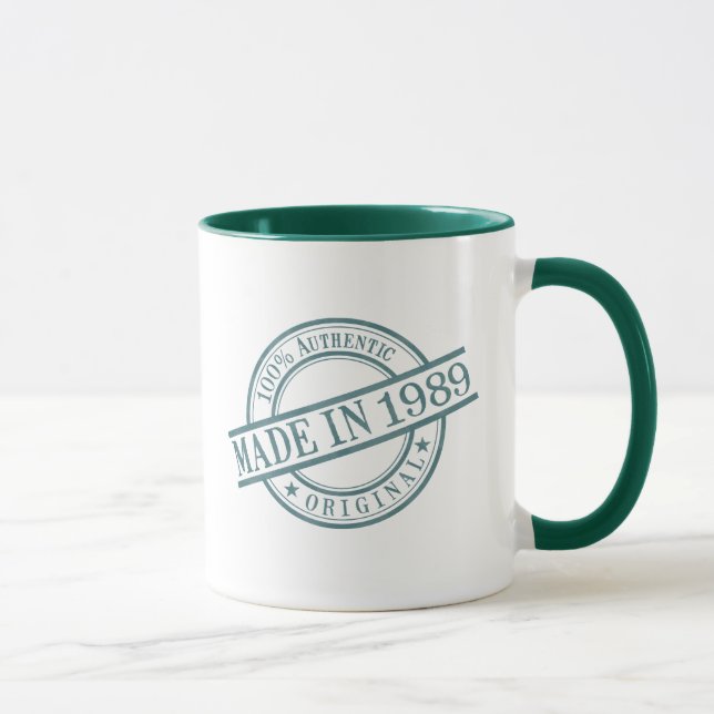 Made in 1989 Birth Year Green Round Rubber Stamp Mug (Right)