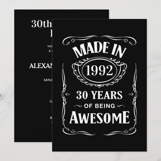Made in 1992 30 years of being awesome 2022 bday invitation (Front/Back)