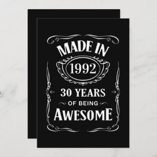 Made in 1992 30 years of being awesome 2022 bday invitation