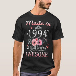 Made In 1994 Floral 29 Year Old 29th Birthday  Wom T-Shirt
