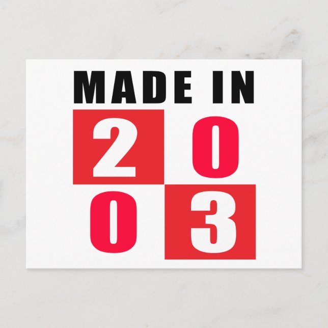 Made In 2003 Birthday Designs Postcard (Front)