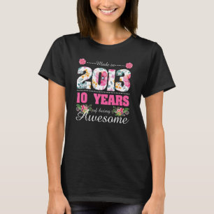 Made In 2013 Floral 10th Birthday  10 Year Old T-Shirt
