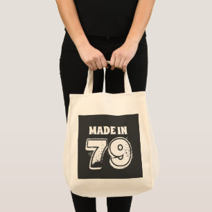 Made in 79 Funny Birthday Typography Black Tote Bag