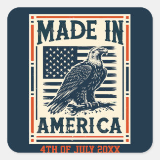 Made in America American Flag Eagle 4th of July Square Sticker