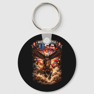 Made in America Bald Eagle Riding Horse Patriotic Keychain