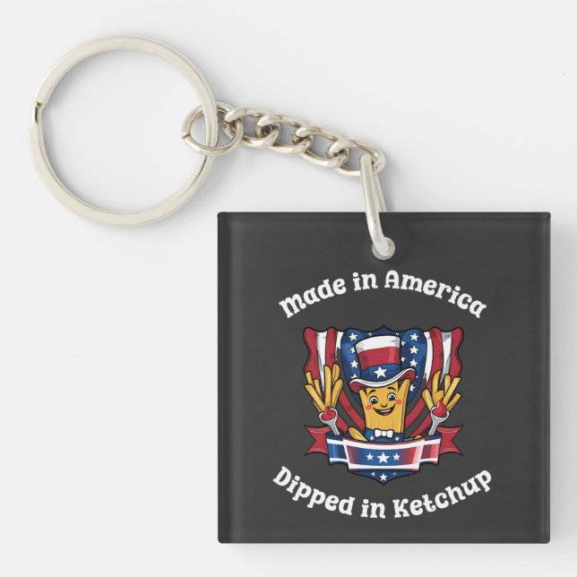 Made in America Dipped in Ketchup Funny Patriot Keychain (Front)