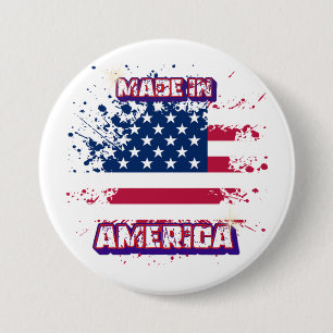 "Made in America" Paint Splatter American Flag 3" 3 Inch Round Button