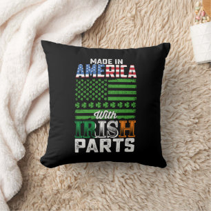 Made in America with Irish Parts St Patrick's Day Throw Pillow