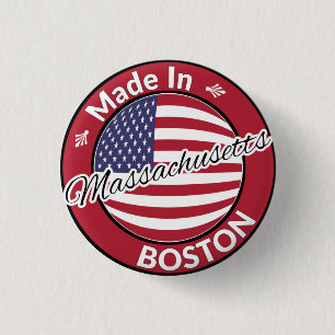 Made in Boston Massachusetts USA Flag 1 Inch Round Button