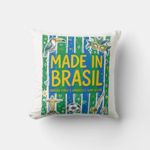 Made In Brasil Cultural Icons Colorful Design Throw Pillow