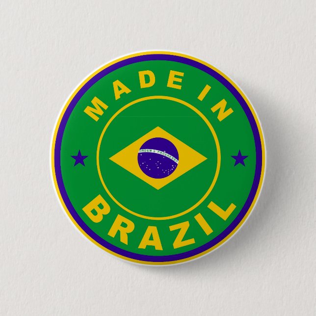 made in brazil country flag label stamp 2 inch round button (Front)