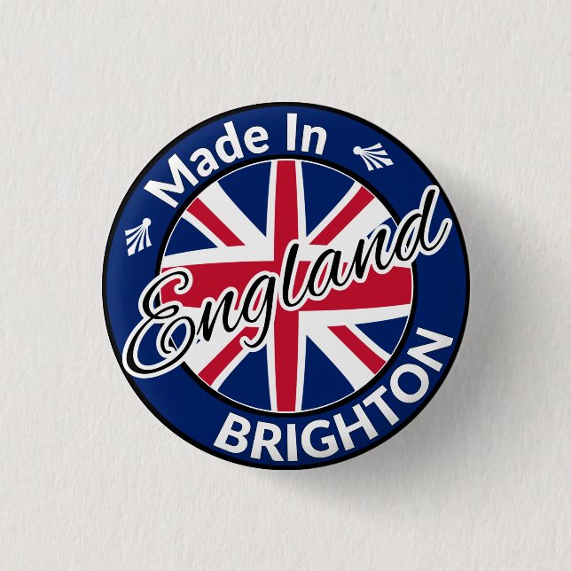Made in Brighton England Union Jack Flag 1 Inch Round Button (Front)