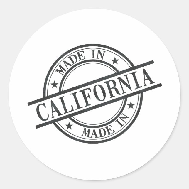 Made In California Stamp Style Logo Symbol Black Classic Round Sticker (Front)