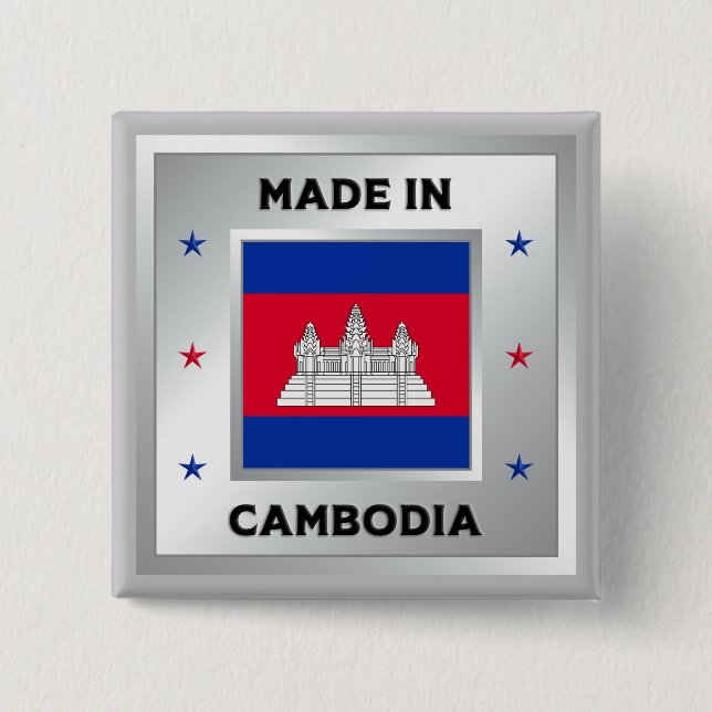 Made In Cambodia 2 Inch Square Button (Front)