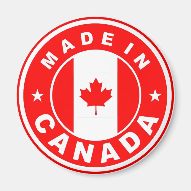 made in canada country flag label round stamp magnet (Front)